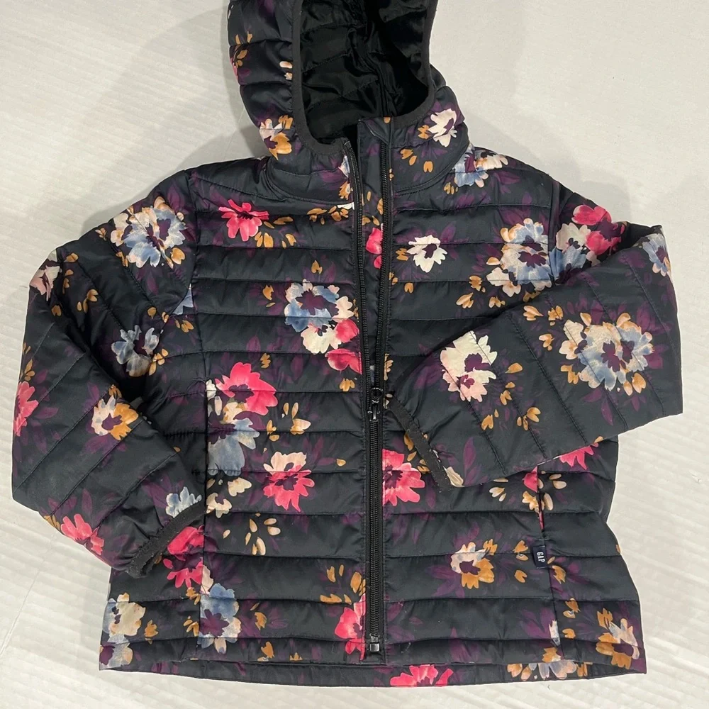 GAP GIRLS FLORAL COLD CONTROL PUFFY WATER RESISTANT COAT